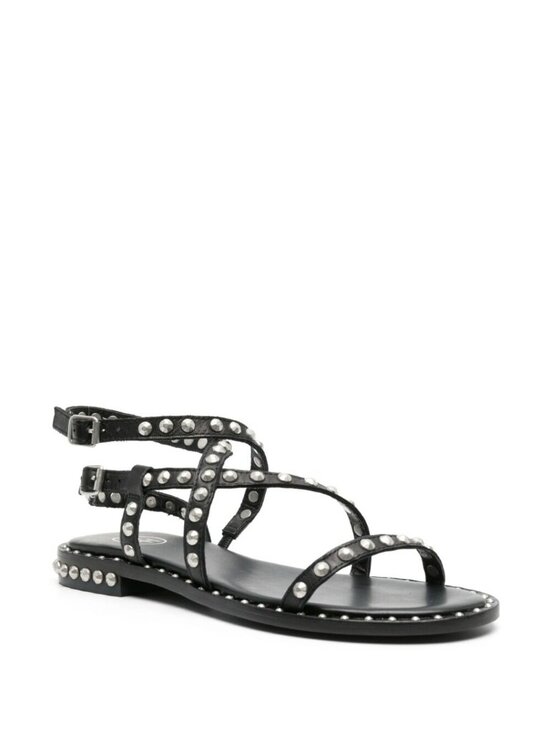 Ash Shoes - ASH Petra Silver Studded Sandals in Black Leather Size 7 EU 38 Brand New NIB NWT